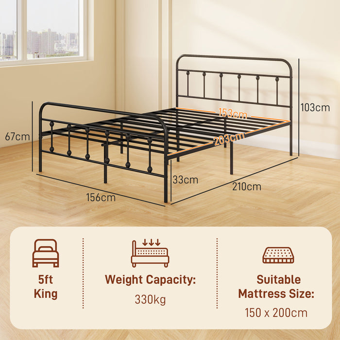 King Size Platform Bed Frame with Tall Headboard, Underbed Storage - Strong Steel Slats, No Box Spring Required, Easy Assembly - Ideal for Modern Bedroom Décor & Space Maximization