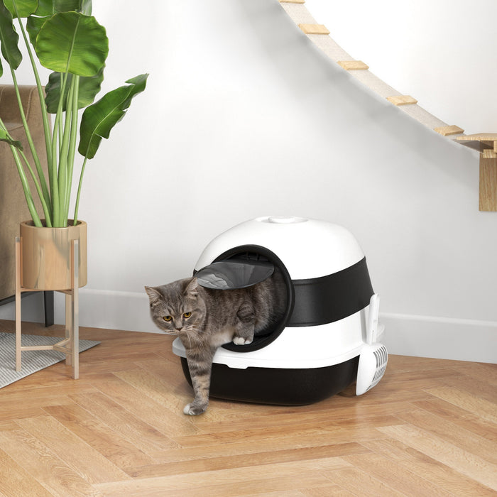 Foldable Cat Litter Box with Enclosed Lid - Easy-Clean Deodorizing Design, Includes Scoop - Convenient for Travel and Odor Control