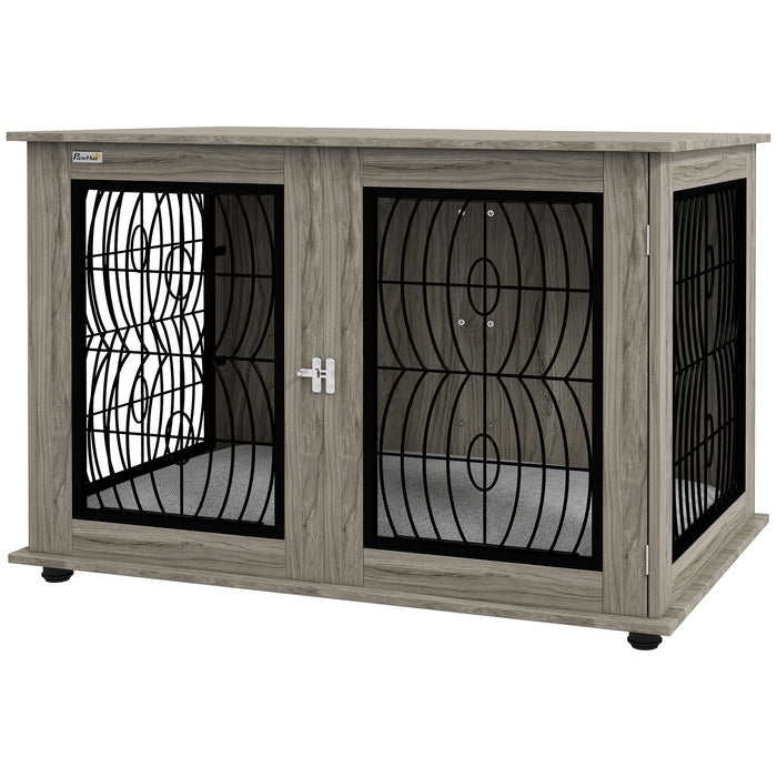 Extra Large Indoor Dog Crate End Table - 44.5" with Soft Washable Cushion & Lockable Door - Elegant Pet Furniture for Dogs