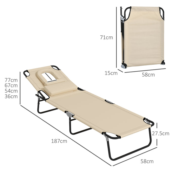 Foldable Sun Lounger Pair with Adjustable Backrest - Reclining Outdoor Chair Set with Pillow & Reading Hole, Brown - Ideal for Poolside Comfort & Patio Relaxation