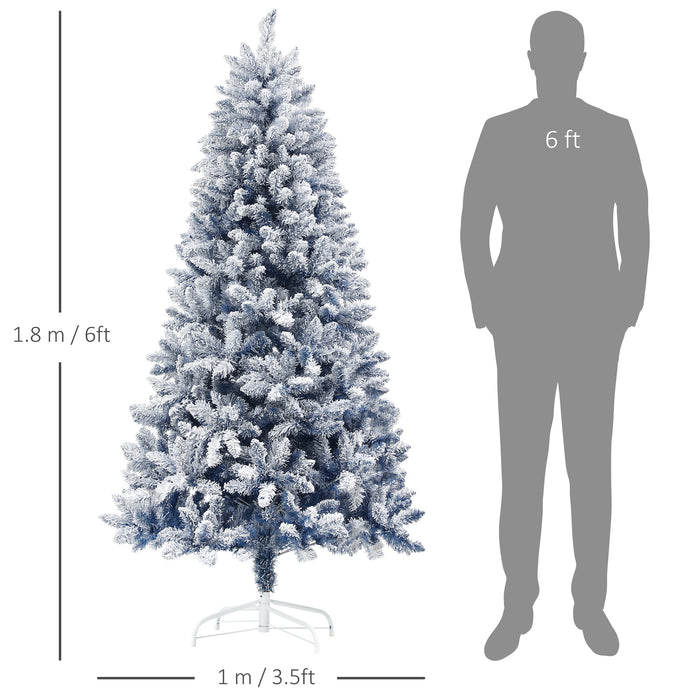 Snow-Frosted 6ft Artificial Christmas Tree with 700 Tips - Sturdy Metal Stand, Hinged Design for Easy Setup - Ideal for Festive Holiday Decor and Blue-Themed Celebrations