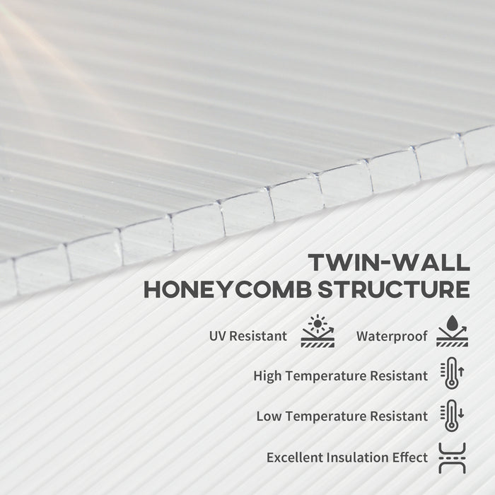 Polycarbonate Twin-Wall Roofing Sheets - 14 Pieces, 121x61x0.4cm, 10m² Clear Plastic Panels with UV Protection - Ideal for Greenhouse Replacement and Waterproof Outdoor Shelter