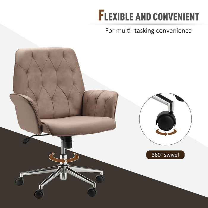 Office Swivel Chair with Micro Fiber Upholstery - Mid-Back, Adjustable Seat, and Arms for Computer Desk - Comfortable Seating Solution for Professionals, Coffee Brown