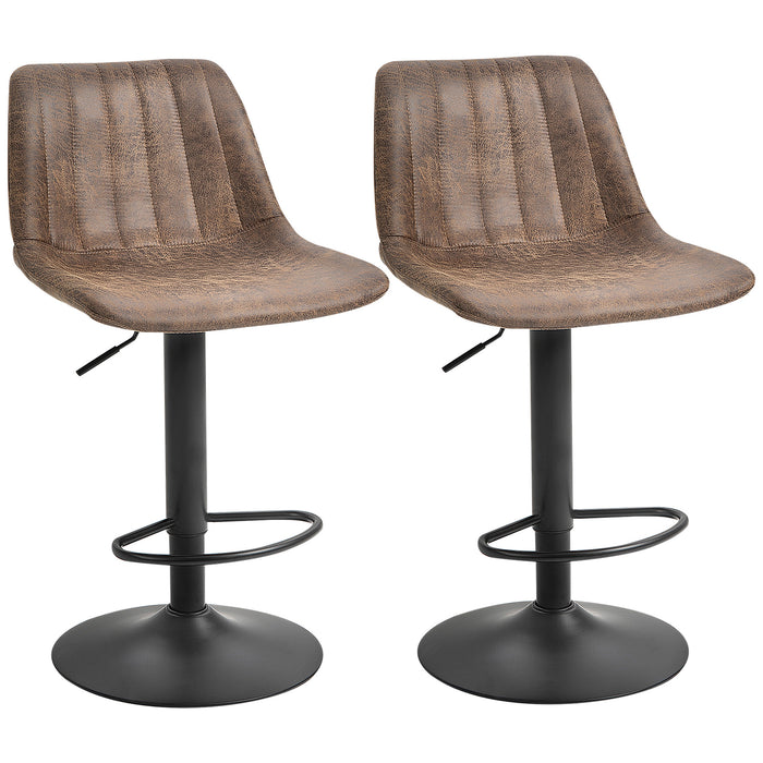 Adjustable Height Swivel Barstools, Set of 2 - Dining and Counter Chairs with Footrest, 360° Rotation - Ideal for Home Pub Seating, Brown