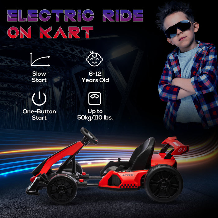 Electric Go Kart for Kids 6-12 - 24V Adjustable Seat Racing Cart in Red - Ideal Outdoor Fun for Young Drivers