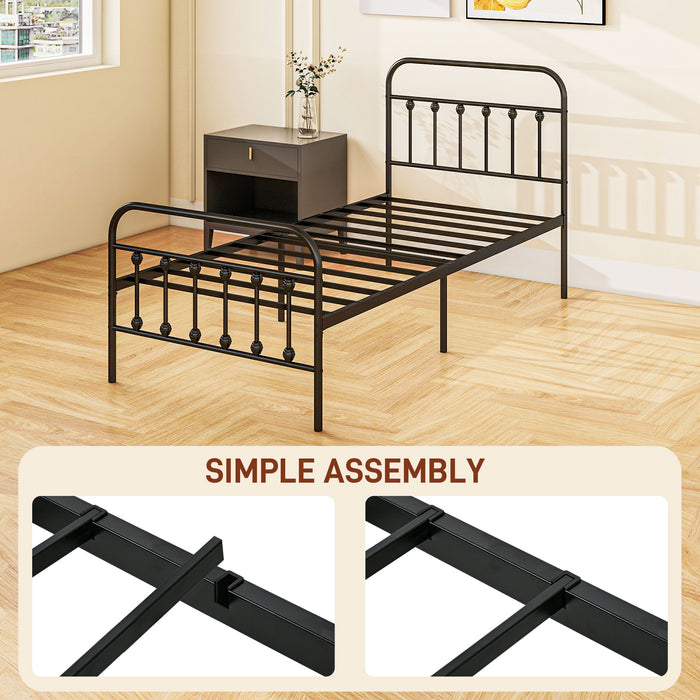 Single Platform Bed Frame with Tall Headboard - 3ft Steel Slat Design with Underbed Storage - Easy Assembly, No Box Spring Needed, Black