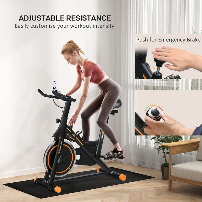 Indoor Cycling Exercise Bike with LCD & Heart Rate Sensor - Orange Static Bike for Cardio Workouts at Home or Office - Ideal for Fitness Enthusiasts and Everyday Gym-goers