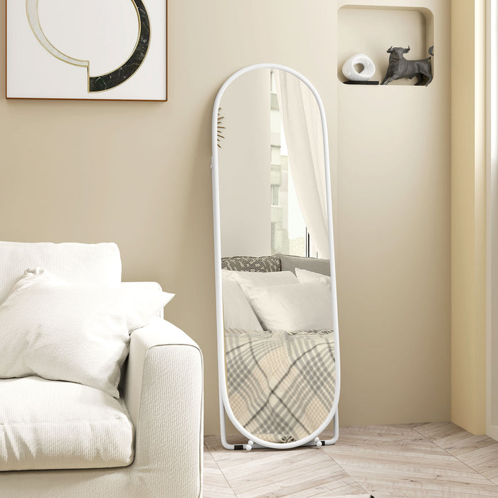 Full Length Oval Mirror 40 x 160cm - Freestanding, Wall-Mounted, or Leaning Option with Support Frame - Versatile Tall Body Mirror for Bedroom and Living Room, Elegant White Design