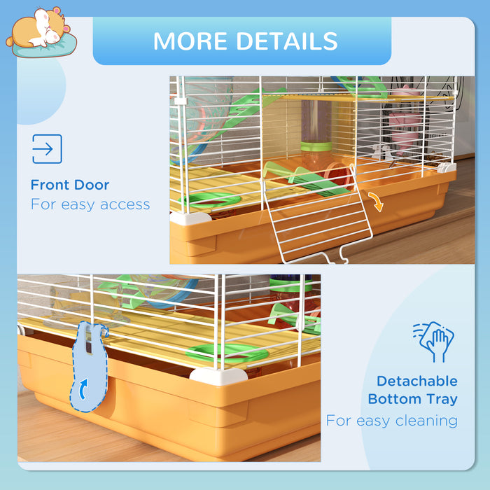 Aosom UK 5-Tier Hamster Cage - Spacious Carrier Habitat with Exercise Wheels and Tunnel, Vibrant Orange Design - Perfect for Active Hamsters and Small Pets