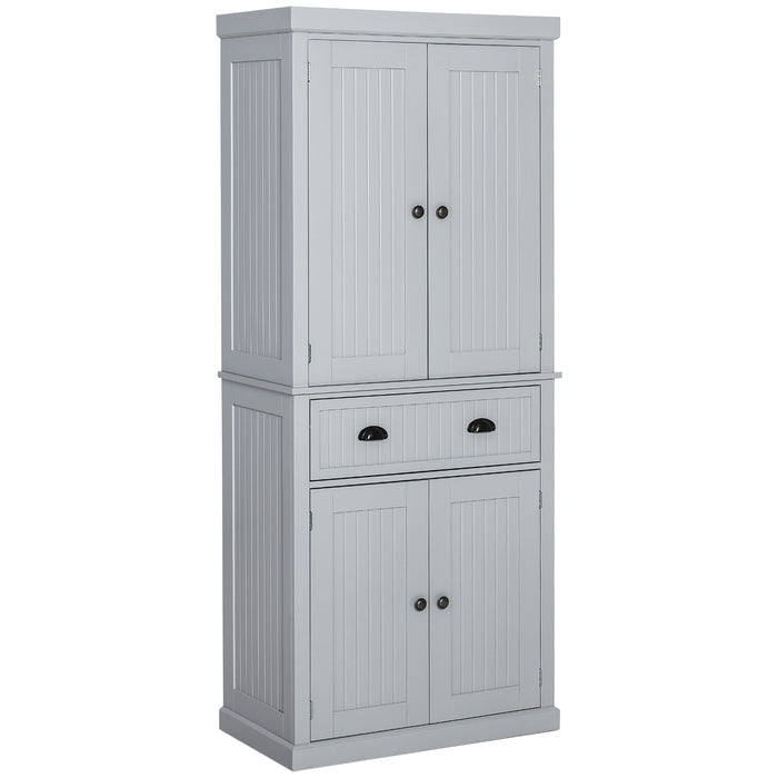 Freestanding Traditional Kitchen Cupboard - Storage Cabinet with Drawer, Doors, and Adjustable Shelves in Grey - Space-Saving Organizer for Kitchen Essentials