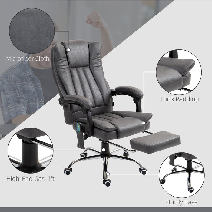 Six-Point Massage Recliner Chair with Heating Function and Extendable Footrest - Luxurious Dark Grey Fabric - Perfect for Relaxation and Stress Relief