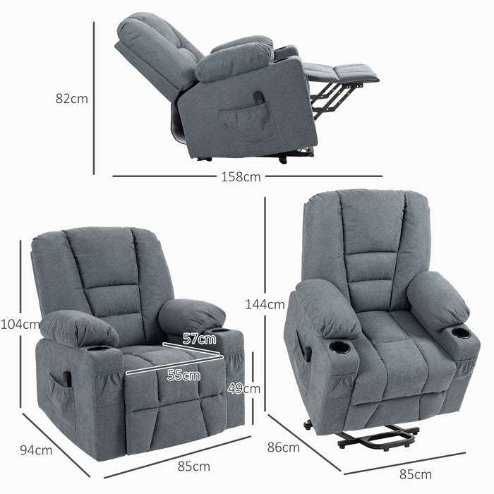 Extra Large Lift Recliner Chair with Fabric Upholstery - Remote Controlled Riser with Side Pockets & Cup Holder for Living Room Comfort - Ideal for Elderly & Mobility Challenged Individuals