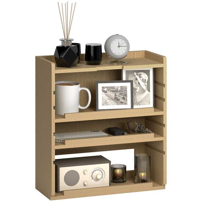 Four-Tier Oak-Toned Desktop Organizer - Space-Saving Office Storage Solution - Ideal for Decluttering Workspaces