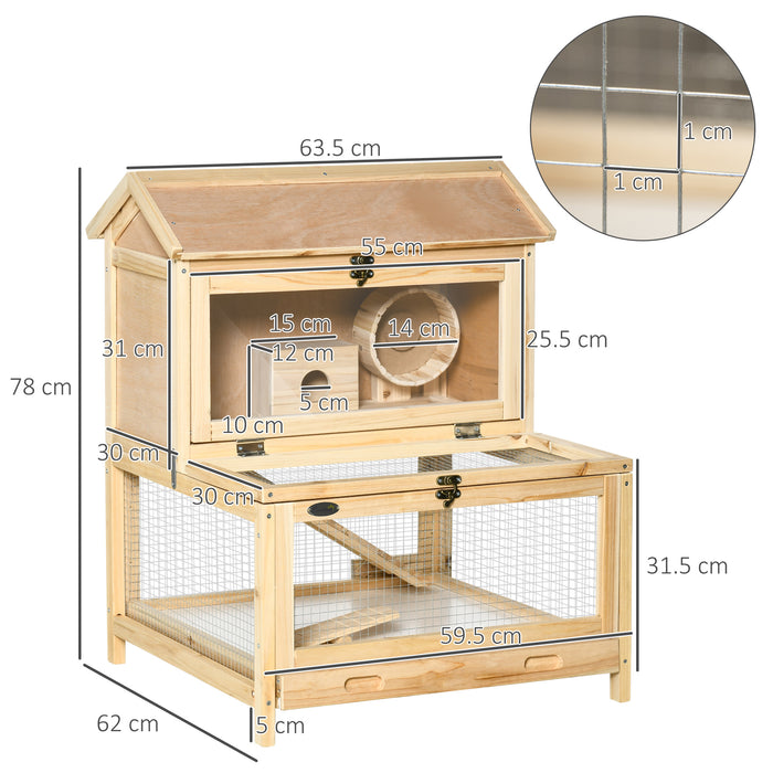 Premium Wooden Hamster Cage with Exercise Play House - Double Layer, Sliding Tray, Seesaw, Running Wheel for Mice and Small Rodents - Ideal Pet Habitat for Play and Comfort