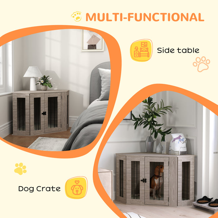 Dog Crate Side Table with Cushion - 2-in-1 Wooden Pet Enclosure & Furniture, 104x55x63 cm, Walnut Brown - Ideal for Home Comfort and Pet Privacy