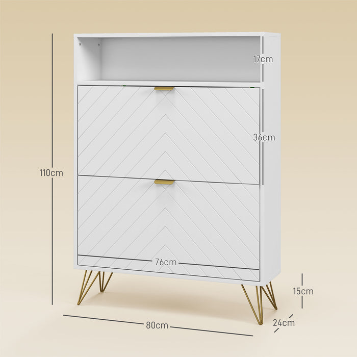 Space-Saving Shoe Cabinet with Dual Flip Drawers - Holds 12 Pairs, Slim Profile for Entryway/Hallway Storage - Ideal for Clutter-Free Shoe Organization