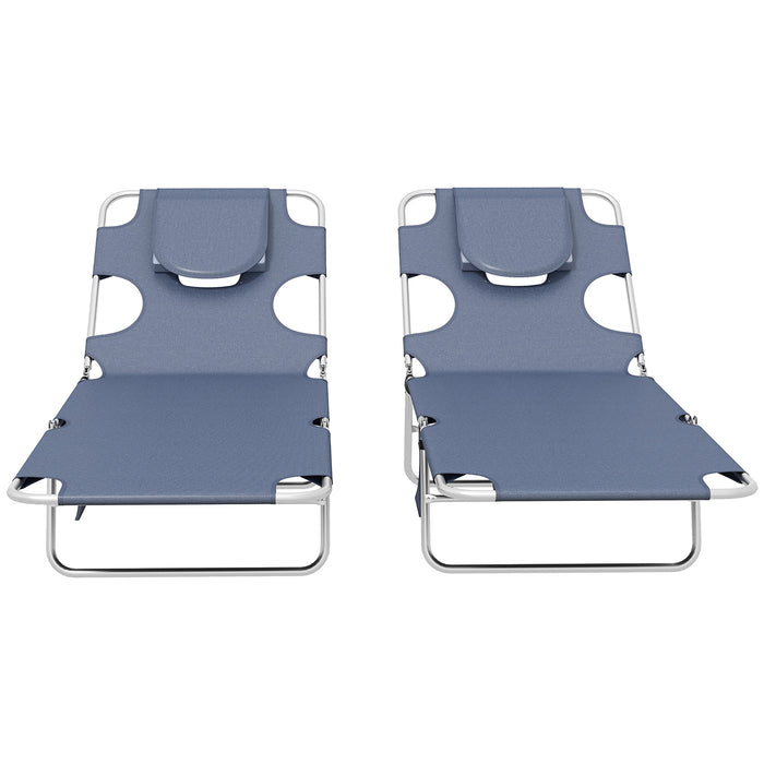 Foldable Sun Lounger Set with Reading Hole and Adjustable Backrest - Portable Reclining Chair with Side Pocket and Headrest, Grey - Ideal for Poolside Relaxation and Comfort Reading