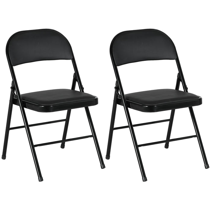 Padded Folding Chairs Set of 2 - PU Leather Foldable Comfort Chairs with Cushioned Seat & Durable Metal Frame - Ideal for Home Office, Dining & Reception Areas