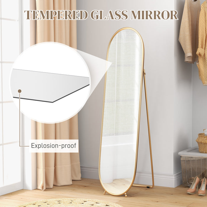 Full-Length Oval Mirror 40 x 160cm - Freestanding, Wall-Mounted, or Leaning Design with Support Frame - Elegant Gold Tone for Bedroom or Living Room Decor