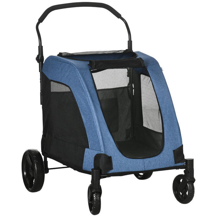 Dog Stroller with 4 Wheels - Breathable Mesh Windows Pet Trolley Carrier for Medium to Large Dogs - Ideal for Travel, Blue