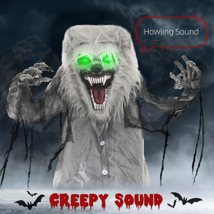 Outdoor Halloween Animatronic Skeleton Werewolf - 83" Sound-Activated Decoration with Light-Up Eyes & Eerie Sound Effects - Perfect for Haunted House and Spooky Lawn Displays