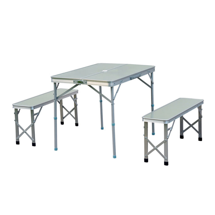 3pc Aluminum Picnic Table Bench Combo - Foldable & Portable Outdoor Seating for Garden BBQ & Patio Parties - Ideal for Camping and Tailgating Events