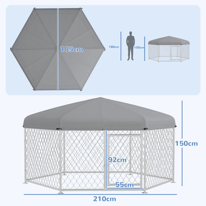 Outdoor Dog Kennel and Run with Lockable Door - Spacious 2.1 x 1.85 x 1.5m Shelter for Large Dogs - Perfect for Garden, Patio, Terrace