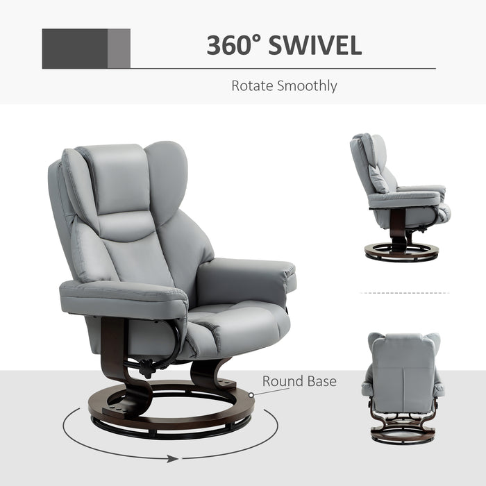 Faux Leather Swivel Recliner Chair with Matching Footstool - Adjustable Backrest, Upholstered Lounge Armchair - Comfortable Seating Solution for Living Room in Light Grey