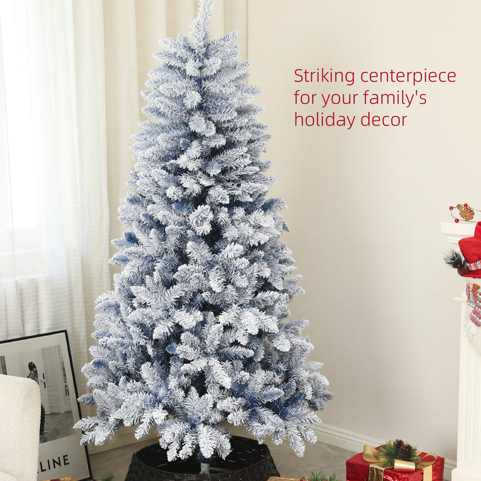 5ft Flocked Artificial Christmas Tree with Metal Stand - 450 Snow Frosted Tips & Blue Hinged Design - Perfect Snowy Xmas Decor for Holiday Season