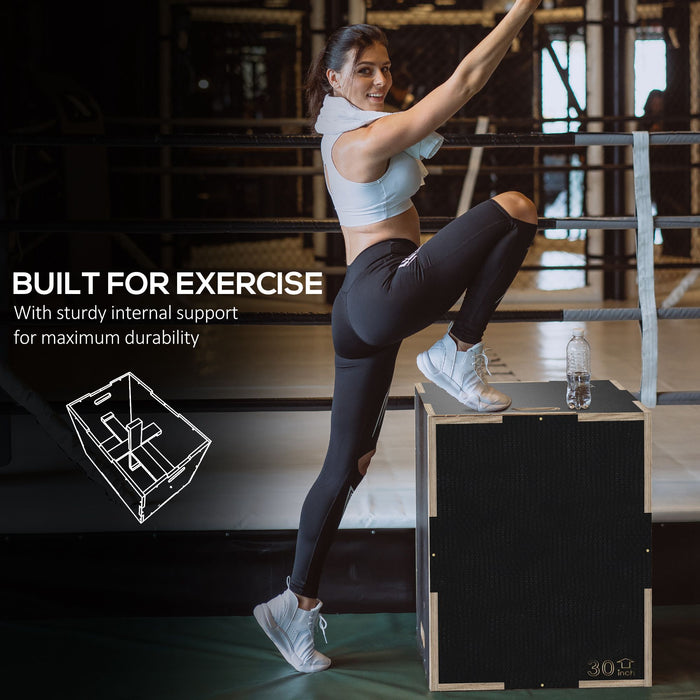 3-in-1 Wooden Plyo Box - Anti-Slip Plyometric Jump Platform with Handle Openings for Versatile Workouts, 51/61/76 cm Sizes - Ideal for Home Gym Fitness & Exercise Enthusiasts