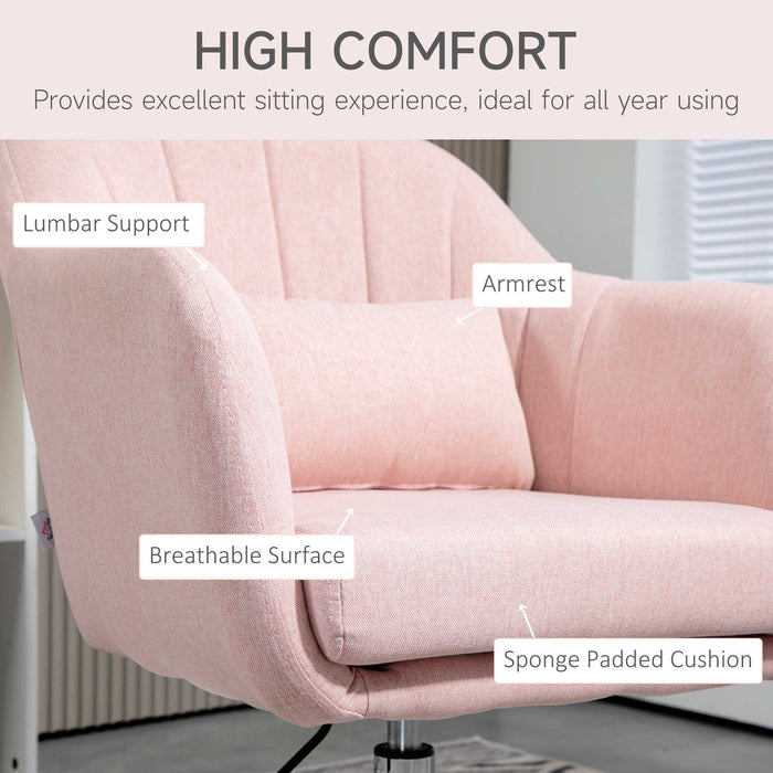 Contemporary Swivel Accent Chair - Adjustable Height, Thick Cushion, Lumbar Support with Armrests - Stylish Vanity Armchair for Bedroom, Office, Living Room in Pink