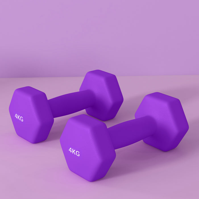 SPORTNOW Set of 6 Hex Dumbbells, Weights Pair with Non-Slip Grip, Home Gym Fitness Training Equipment, 2 x 3kg, 2 x 4kg, 2 x 5kg, Pink, Purple, Green | Aosom UK