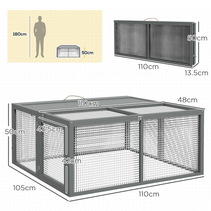 Wooden Grey Rabbit Hutch - Portable Foldable Bunny Cage with Weatherproof Roof - Ideal Outdoor Shelter for Pet Rabbits & Small Animals