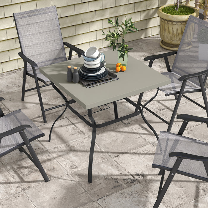 Outdoor Square Marble-Effect Dining Table - 80cm with Umbrella Hole, Seats 4 - Perfect for Patio and Garden Entertaining