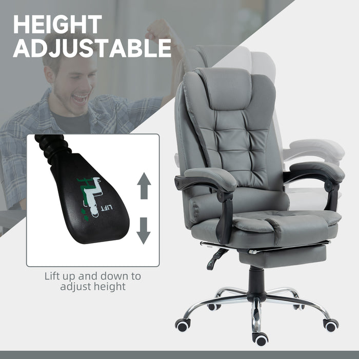 Executive Swivel Office Chair - PU Leather with Reclining Backrest and Retractable Footrest - Comfortable Home Workstation Seating Solution