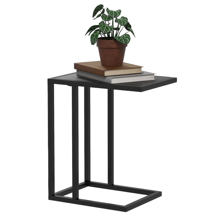 C Shape Bedside Table - Metal Frame with Wood-Effect Top, Narrow Snack End Table - Ideal for Living Room and Small Spaces