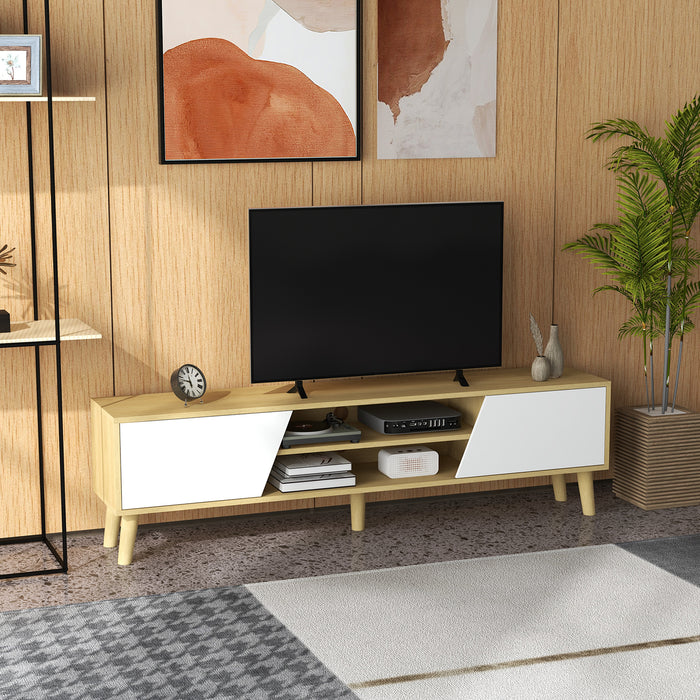 Aosom UK TV Stand - 65" Oak and White Television Unit with Storage Shelves & Soft-Closing Door - Ideal for Living Room and Bedroom Cable Management