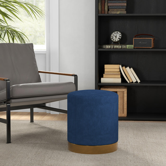 Corduroy Upholstered Footrest - Soft Padded Design in Dark Blue - Comfortable Seating Solution for Living Room