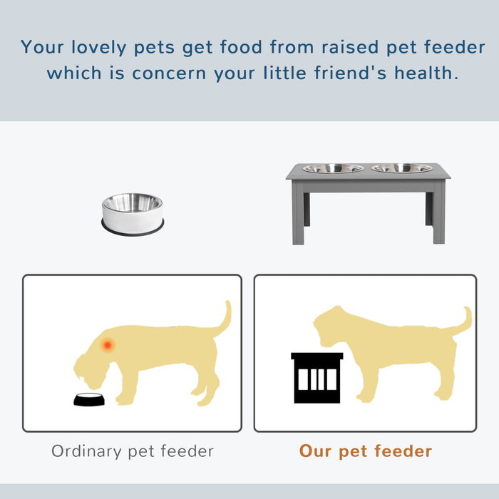 Raised Dog Feeder with Stand - Stainless Steel Bowls for Small to Medium Pets, 58x31x25cm - Ergonomic Elevated Food Station in Grey