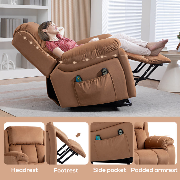 Power Lift Reclining Chair with Massage and Heat Functions - Ergonomic Riser Chair with Vibration, Heated Seating and Side Storage Pocket - Comfortable Furniture for Elderly or Mobility Impaired