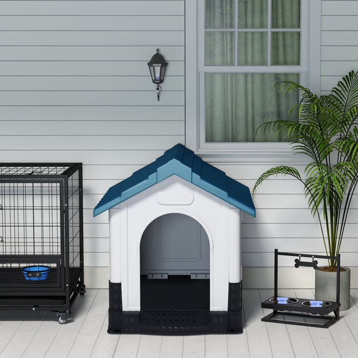 Durable Plastic Dog House with Ventilated Windows - Spacious Kennel for Medium and Large Breeds, Perfect for Outdoor Patio & Garden Use - 101x88x99cm in Blue