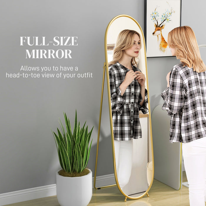 Full-Length Oval Mirror 40 x 160cm - Freestanding, Wall-Mounted, or Leaning Design with Support Frame - Elegant Gold Tone for Bedroom or Living Room Decor