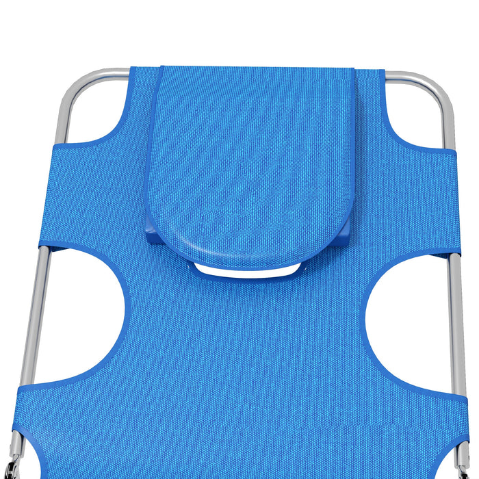 Portable Folding Sun Lounger Set of 2 - Adjustable Backrest, Reading Hole, Side Pocket, Headrest Pillow - Ideal for Outdoor Relaxation and Sunbathing