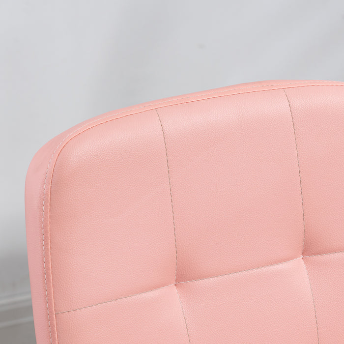 Pink Faux Leather Armless Desk Chair - Stylish & Comfortable Seating Solution for Office and Home Study - Ideal for Students and Professionals