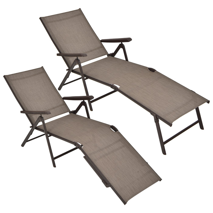 Patio 2-Pack Lounge Chair - Foldable Chaise, Adjustable Backrest, Brown - Ideal for Outdoor Relaxation and Sunbathing