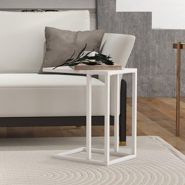 C Shape Bedside Table with Wood-Effect Top - Metal Frame Narrow End Table for Sofa and Living Room Snacking - Ideal for Small Spaces and Convenience