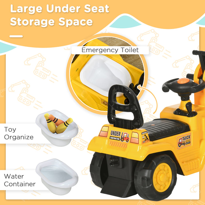 Kids 2-in-1 Ride-On Tractor & Pull Cart - Features Scoop Bucket, Under-Seat Storage, Sounds - High Backrest Design for Toddlers Aged 1.5-4 Years, Vibrant Yellow