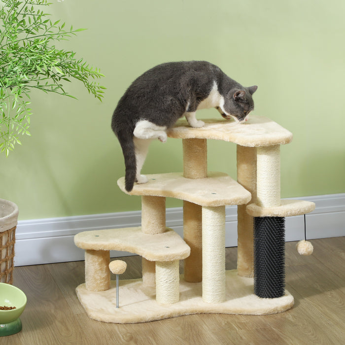 PawHut Cat Tree 2 in 1 Pet Stairs w/ Scratching Tickling Post, Toy Balls, for Bed, Sofa, Couch, Beige | Aosom UK