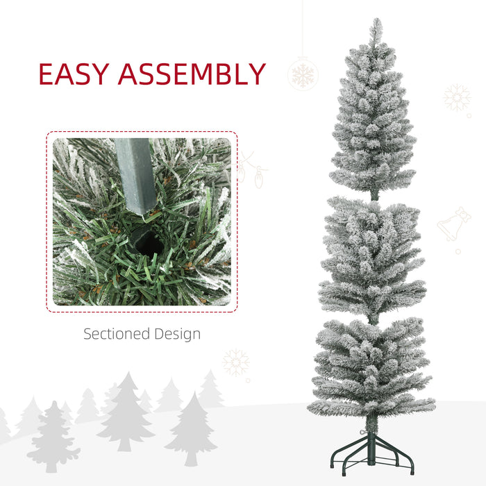 5ft Snow-Flocked Artificial Pencil Christmas Tree - 263 Tip Full Metal Base Holiday Decor - Perfect for Small Spaces & Festive Ambiance