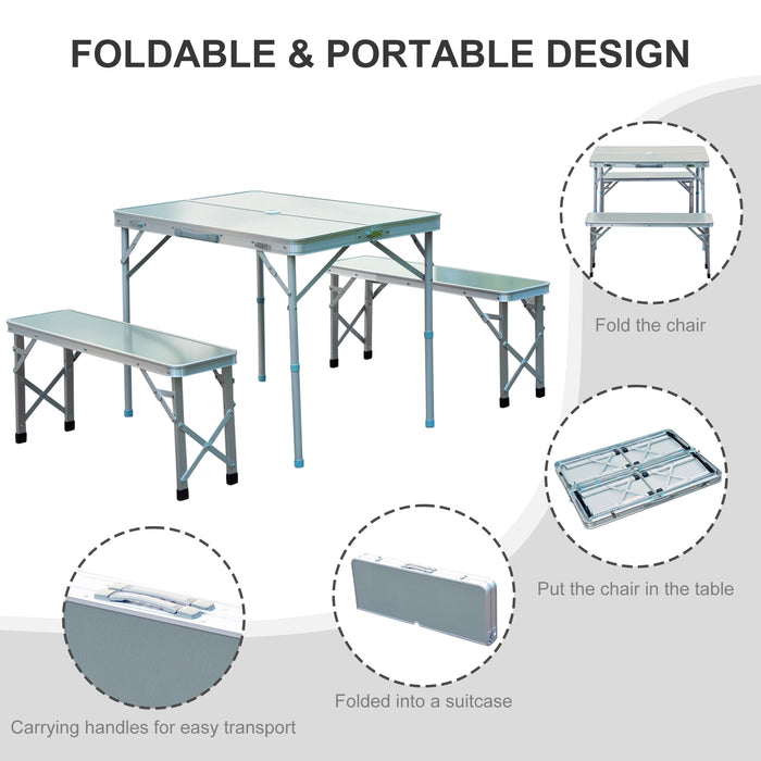 3pc Aluminum Picnic Table Bench Combo - Foldable & Portable Outdoor Seating for Garden BBQ & Patio Parties - Ideal for Camping and Tailgating Events